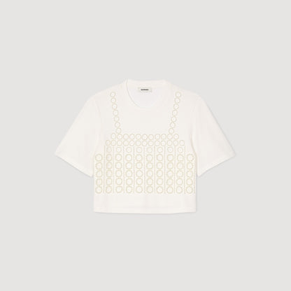 Sandro Beaded cropped T-shirt White