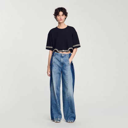 Sandro Rhinestone cropped T-shirt Black
