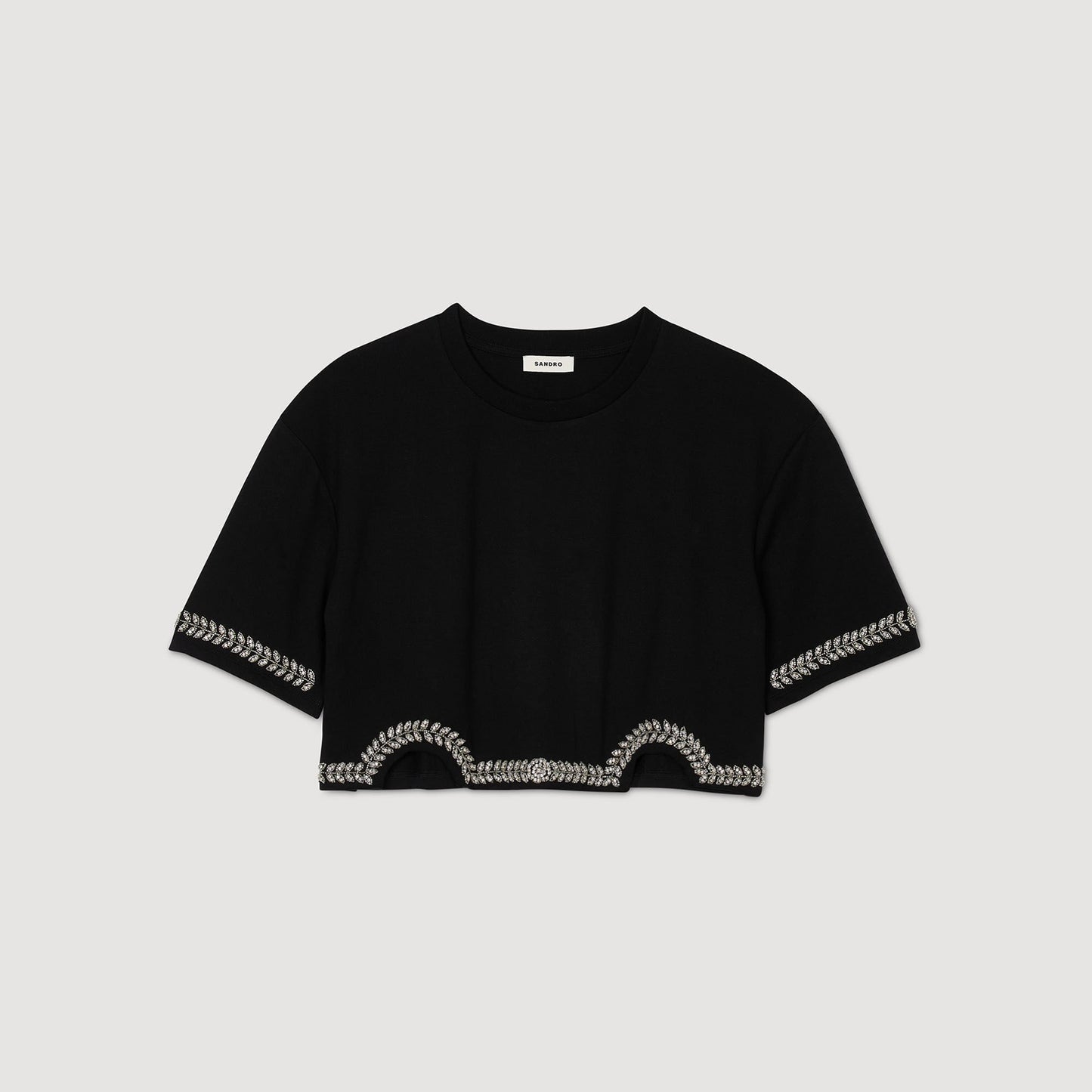 Sandro Rhinestone cropped T-shirt Black