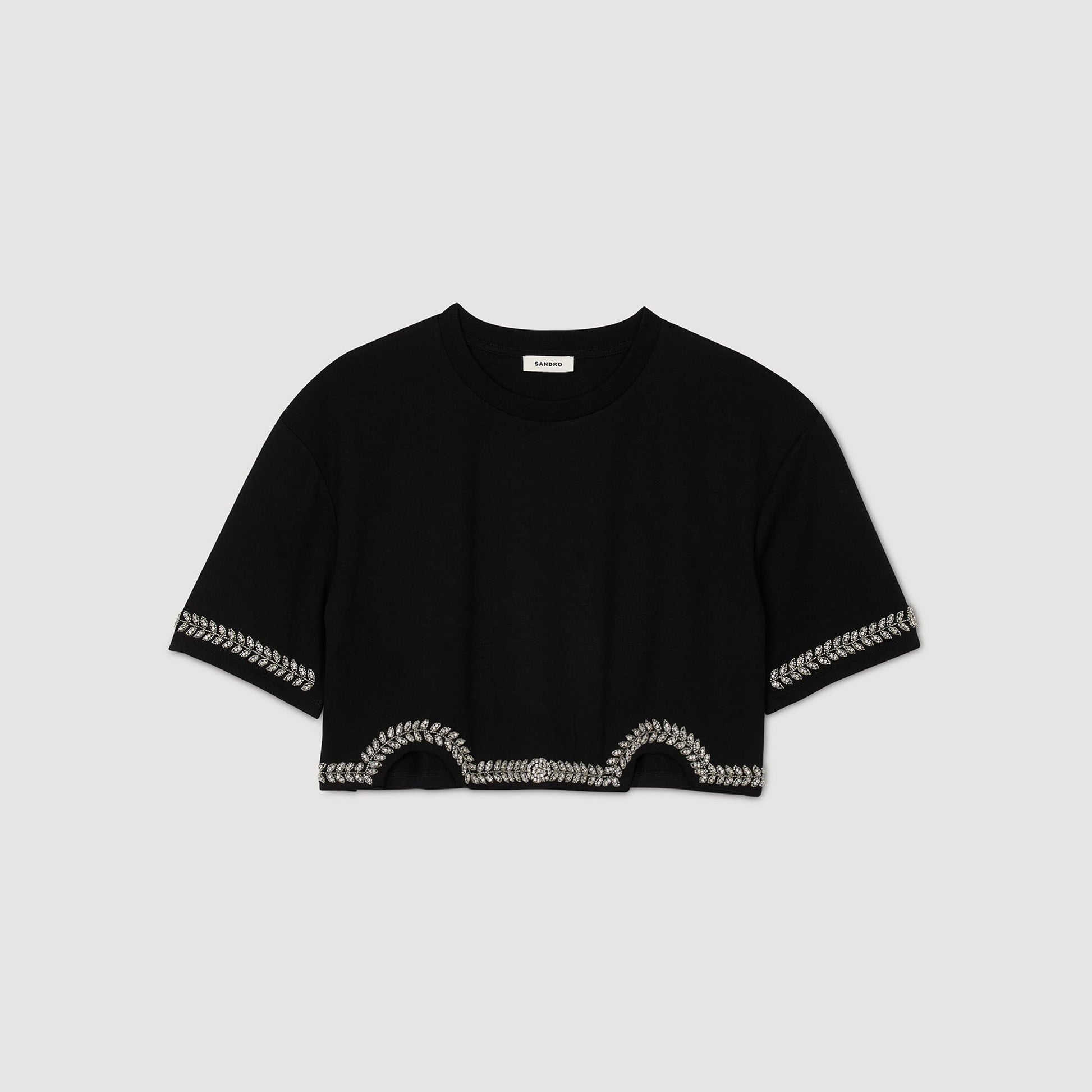 Sandro Rhinestone cropped T-shirt Black