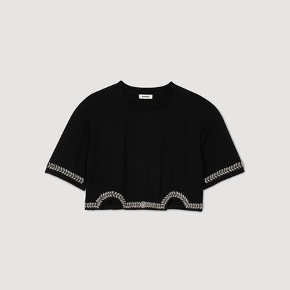 Sandro Rhinestone cropped T-shirt Black