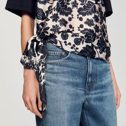 Sandro Floral motif T-shirt Ecru / Black