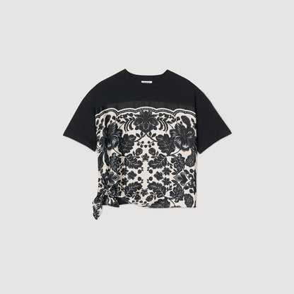 Sandro Floral motif T-shirt Ecru / Black