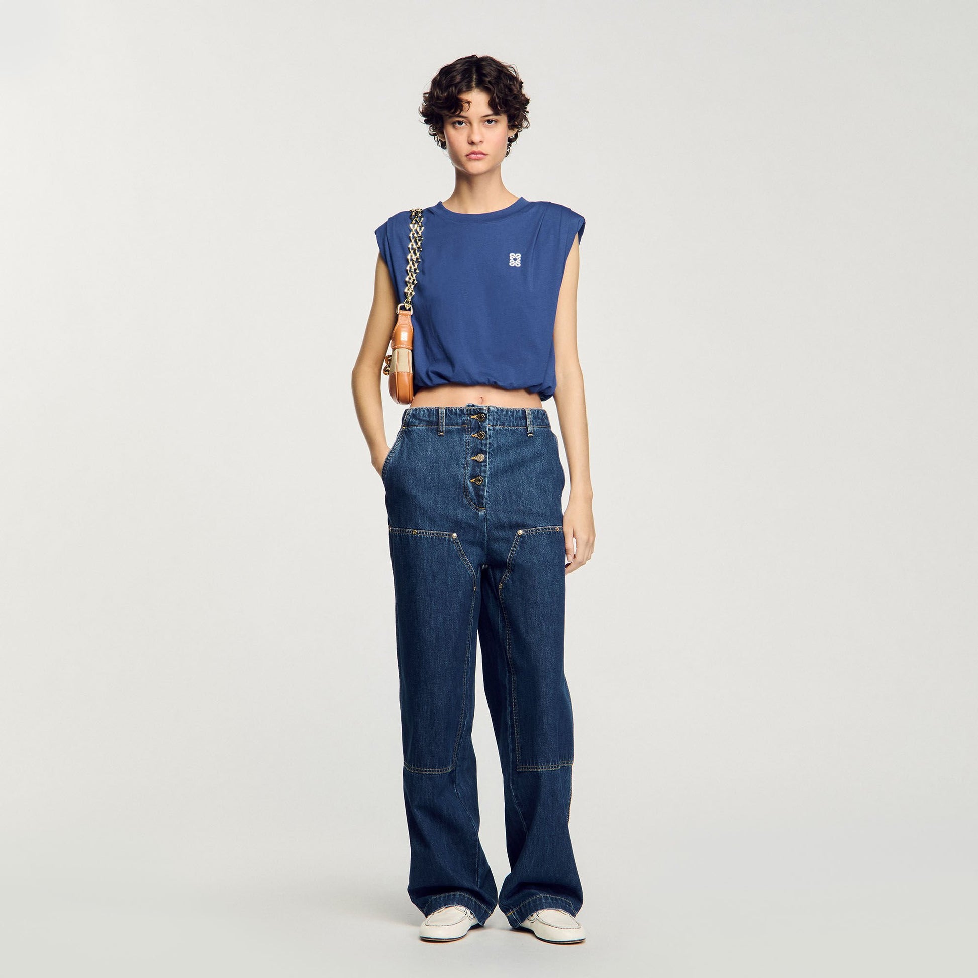 Sandro Short draped T-shirt Navy Blue