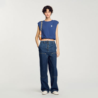 Sandro Short draped T-shirt Navy Blue