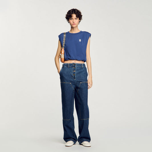 Sandro Short draped T-shirt Navy Blue