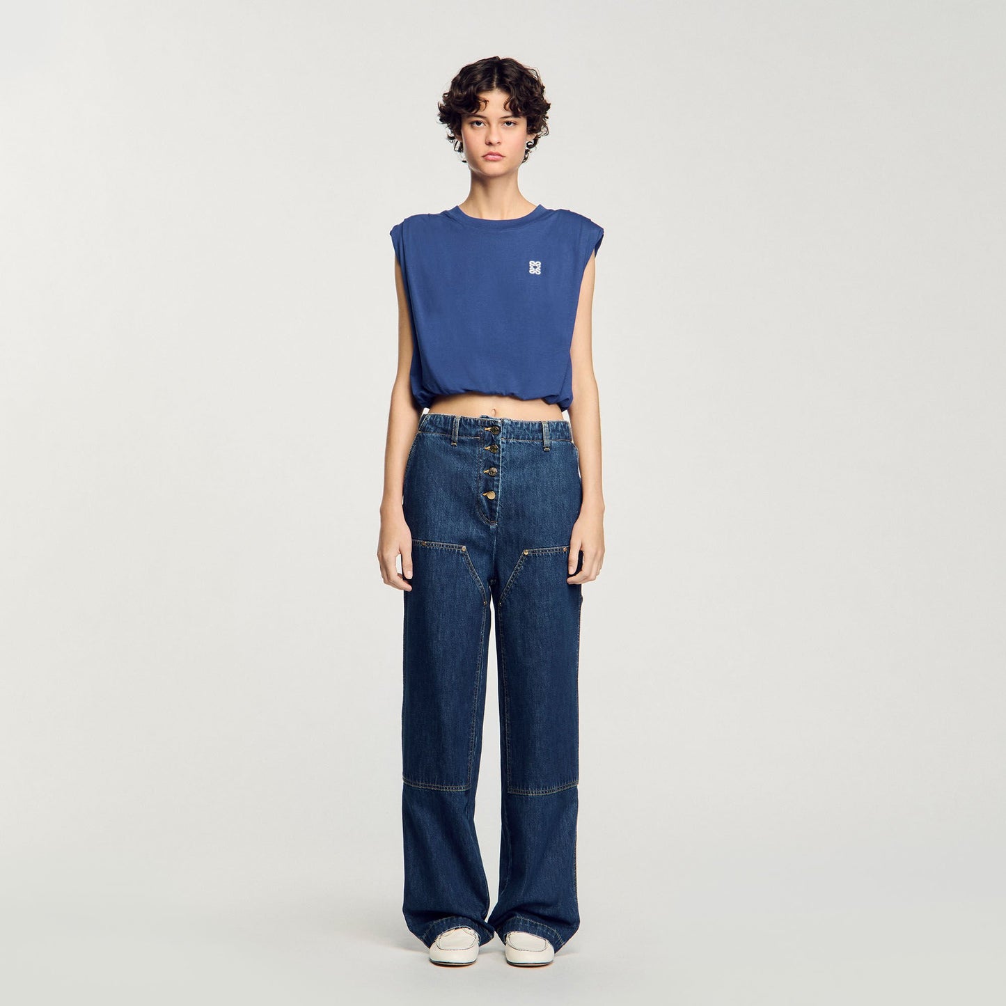 Sandro Short draped T-shirt Navy Blue