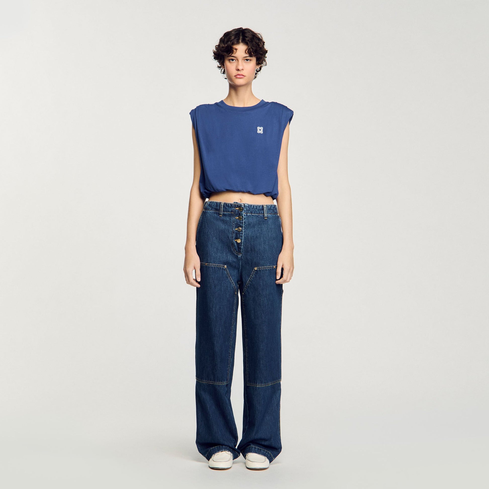 Sandro Short draped T-shirt Navy Blue