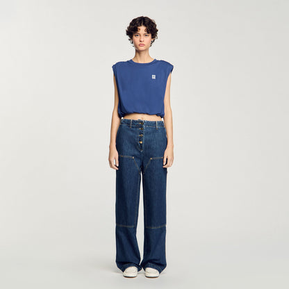 Sandro Short draped T-shirt Navy Blue