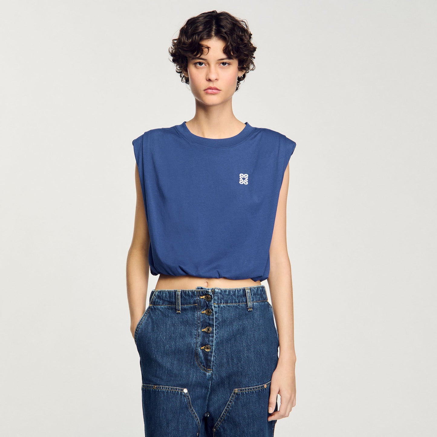Sandro Short draped T-shirt Navy Blue