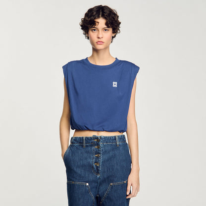 Sandro Short draped T-shirt Navy Blue