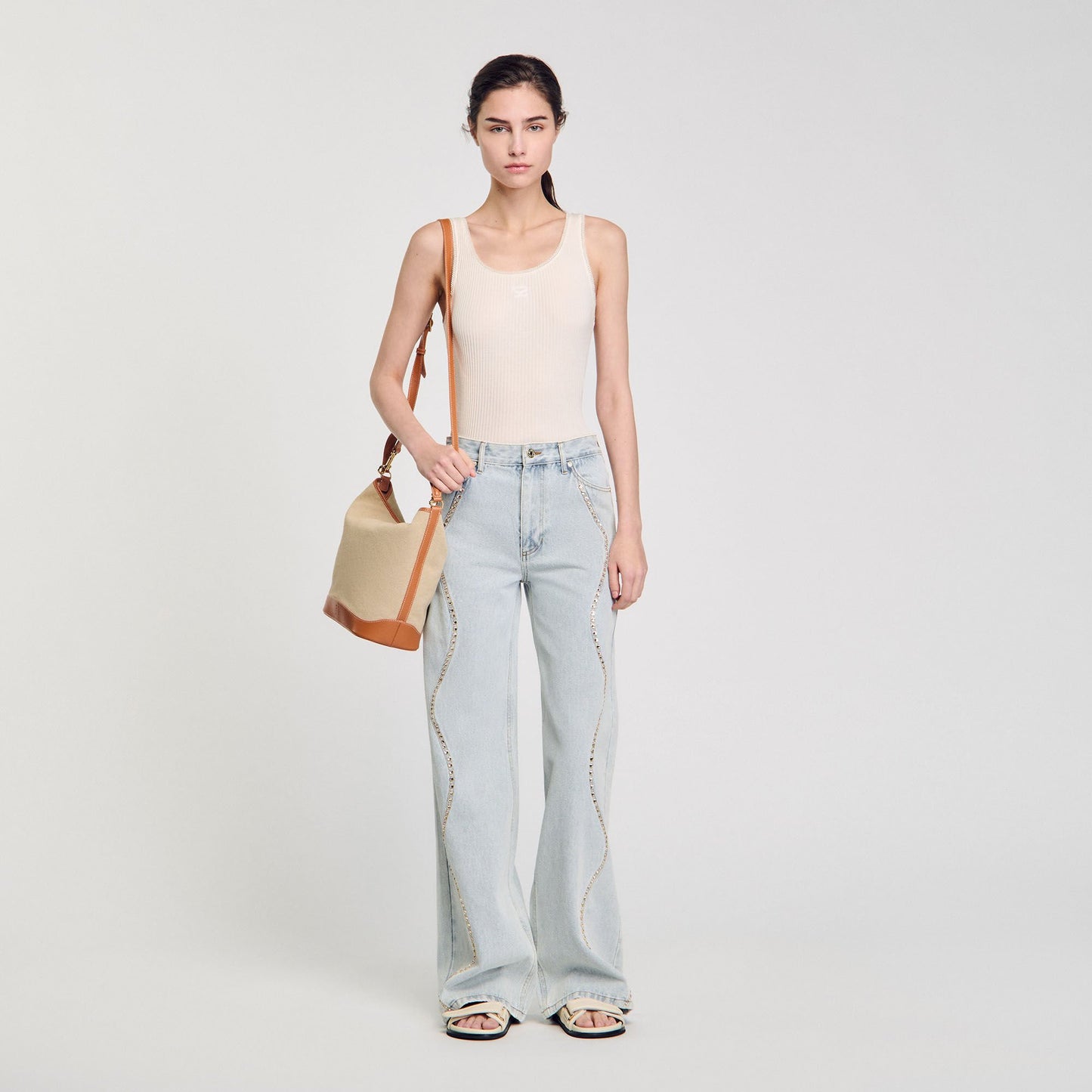 Sandro Rib knit vest top Ecru