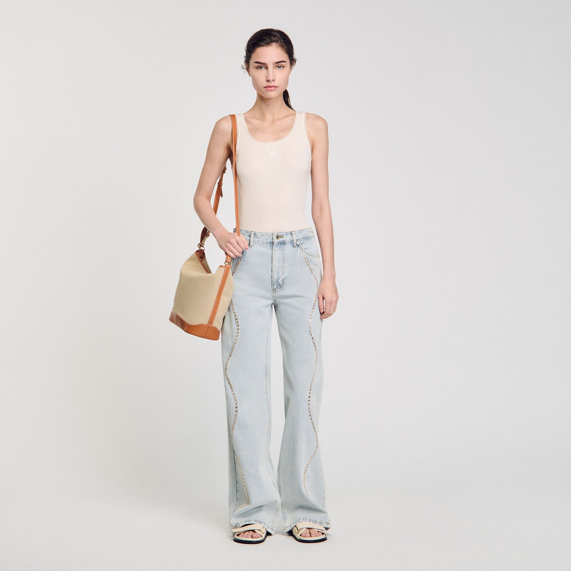 Sandro Rib knit vest top Ecru
