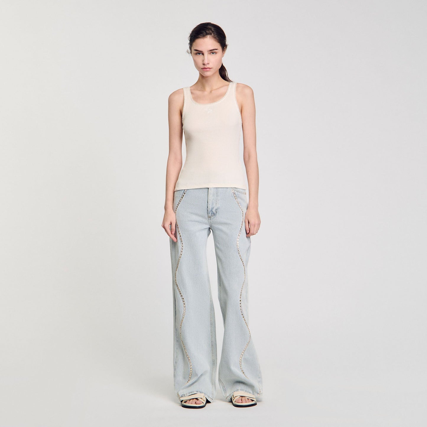 Sandro Rib knit vest top Ecru