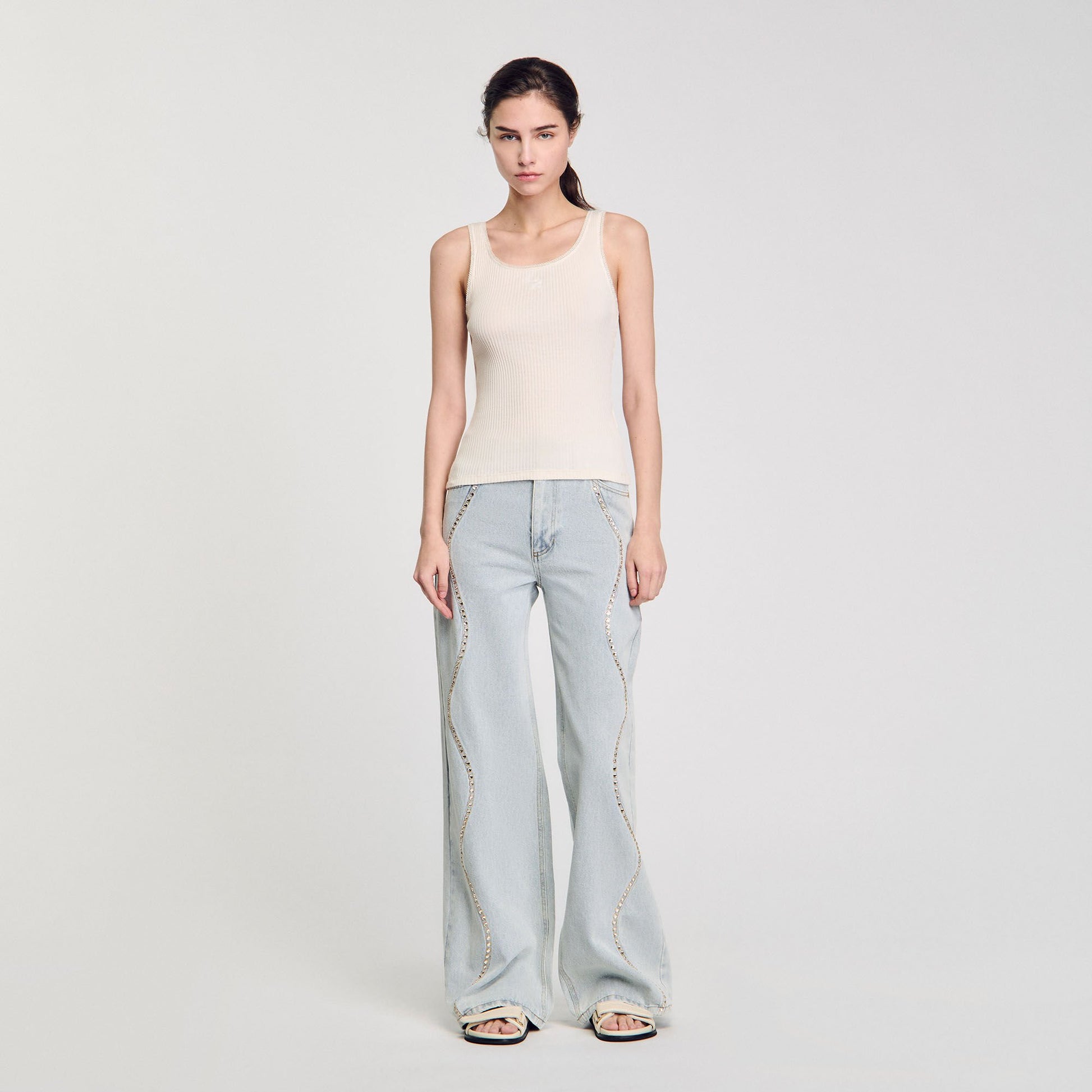 Sandro Rib knit vest top Ecru