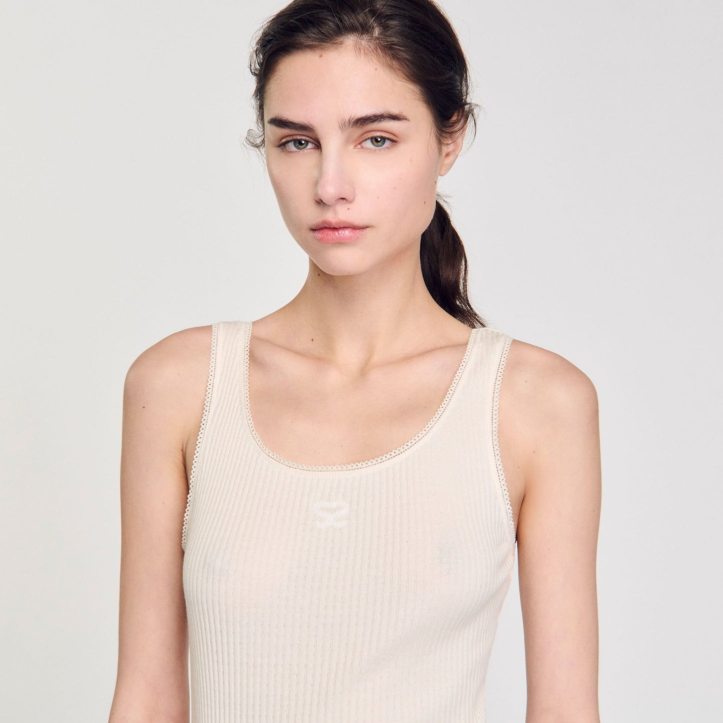 Sandro Rib knit vest top Ecru
