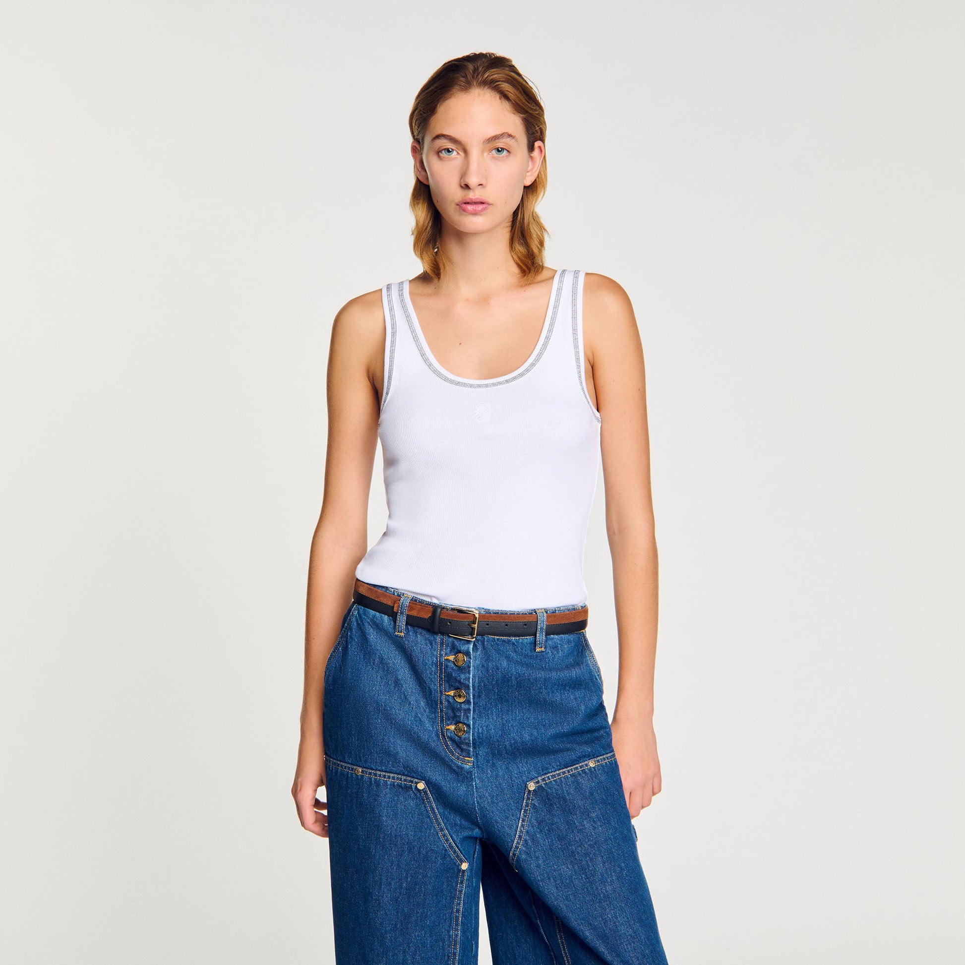 Sandro Ribbed vest top Black / White