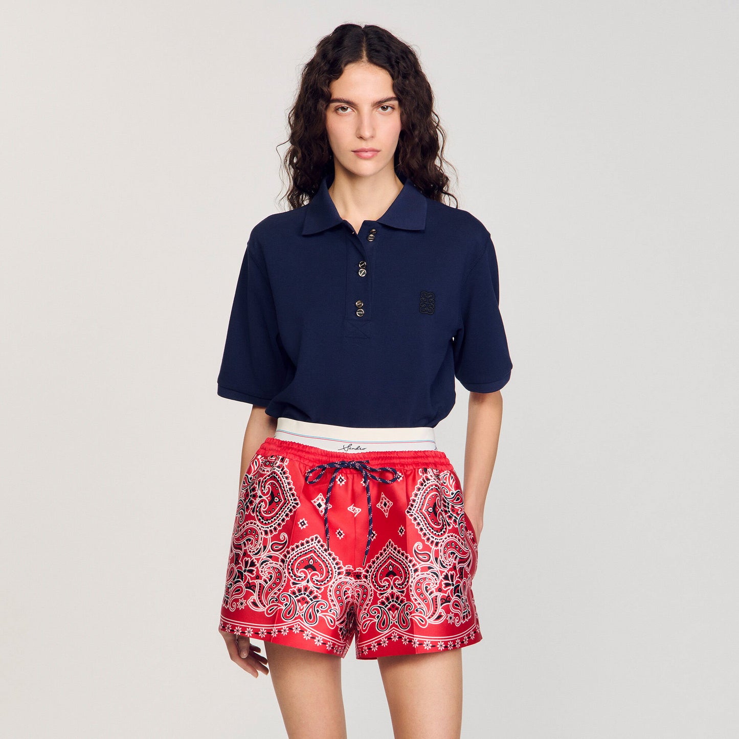 Sandro Polo shirt with decorative buttons Navy Blue