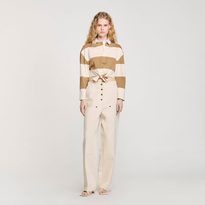 Sandro Striped polo-neck T-shirt Beige