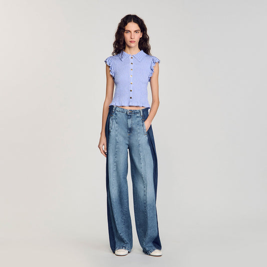 Sandro Striped smocked T-shirt Sky Blue