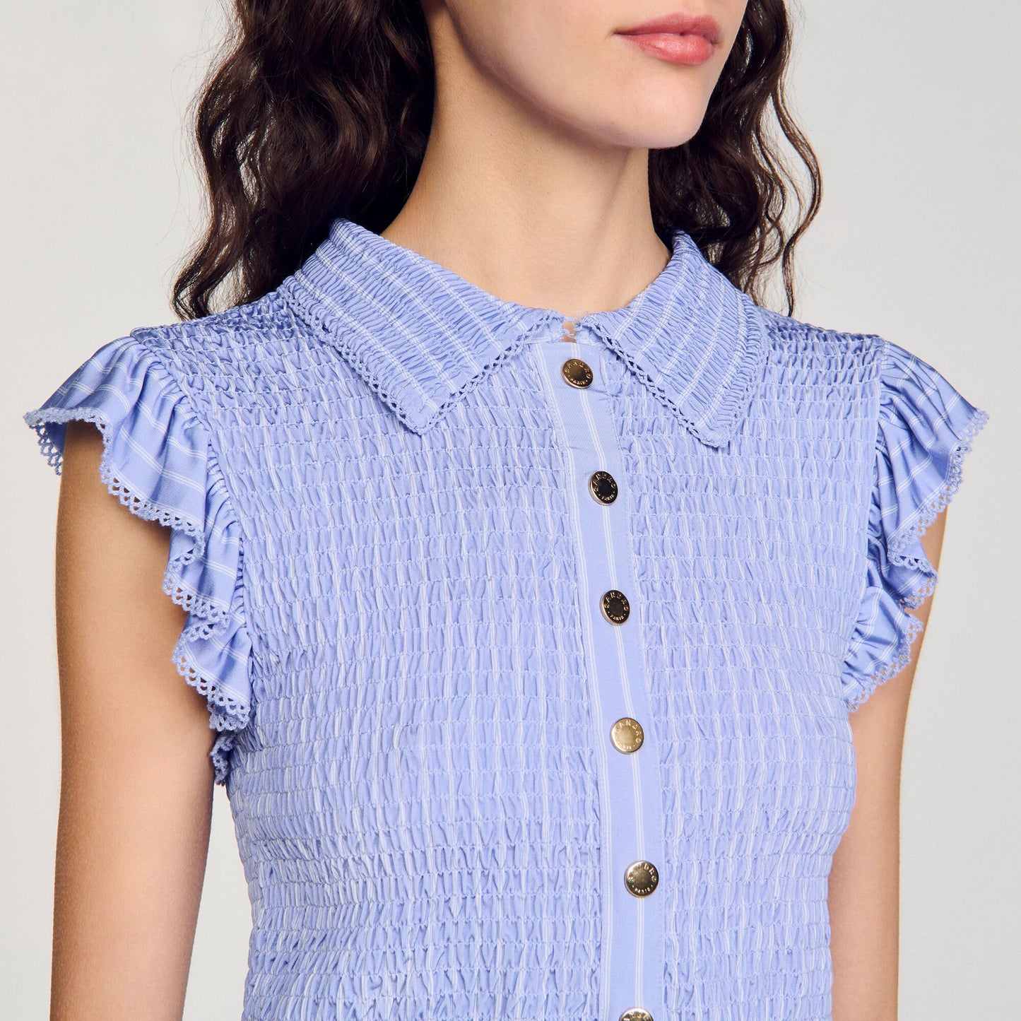 Sandro Striped smocked T-shirt Sky Blue