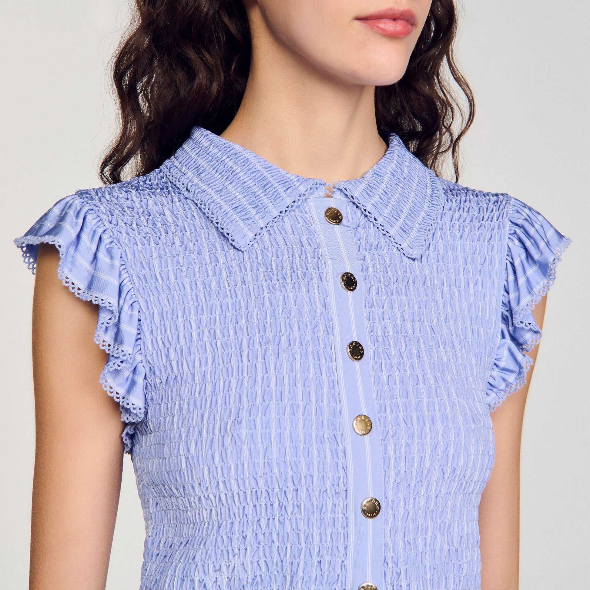 Sandro Striped smocked T-shirt Sky Blue