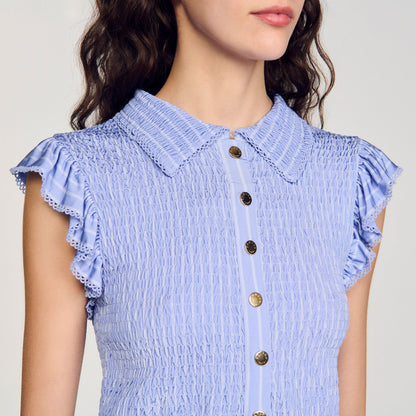 Sandro Striped smocked T-shirt Sky Blue