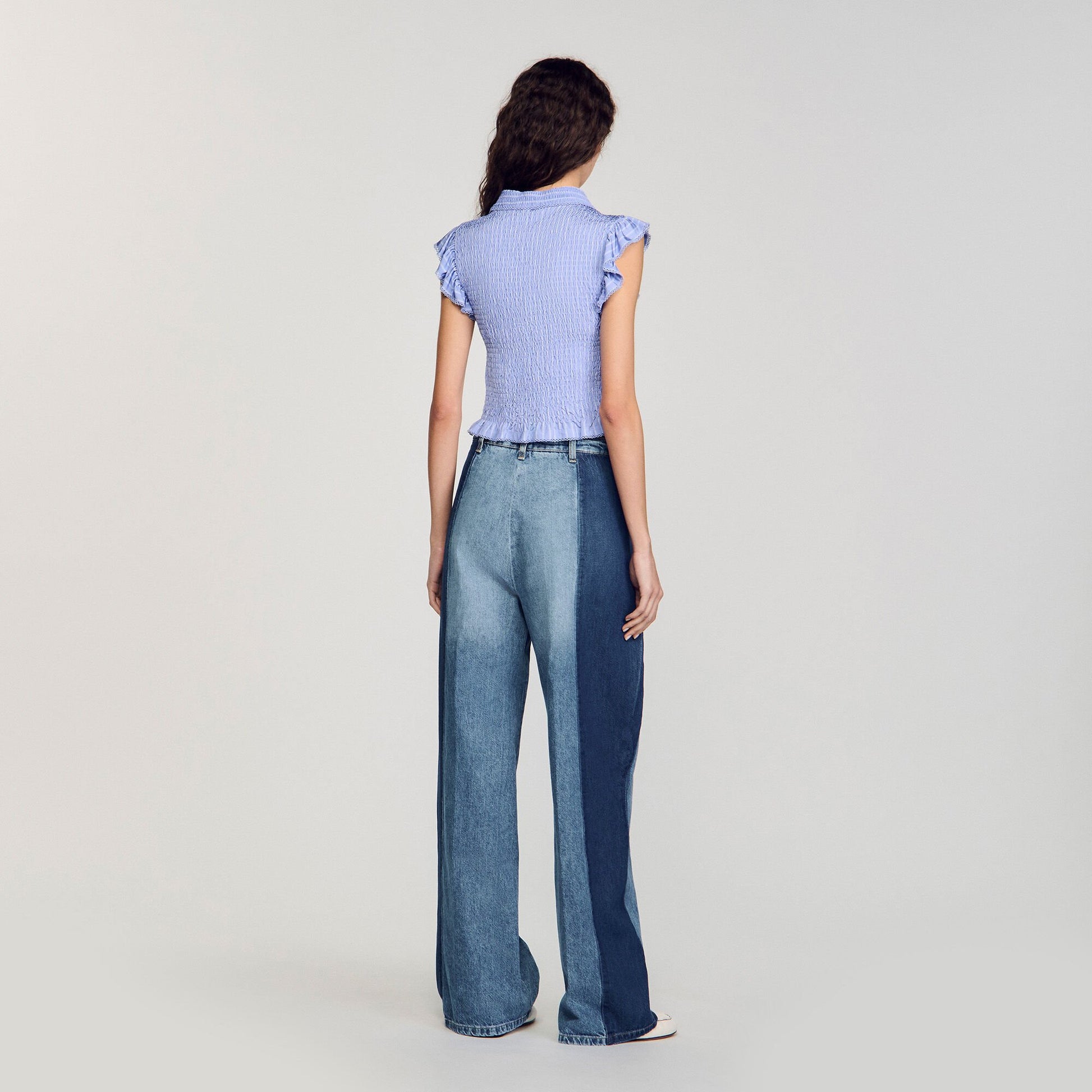 Sandro Striped smocked T-shirt Sky Blue