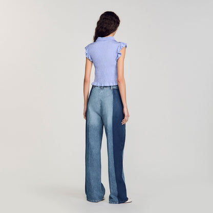 Sandro Striped smocked T-shirt Sky Blue