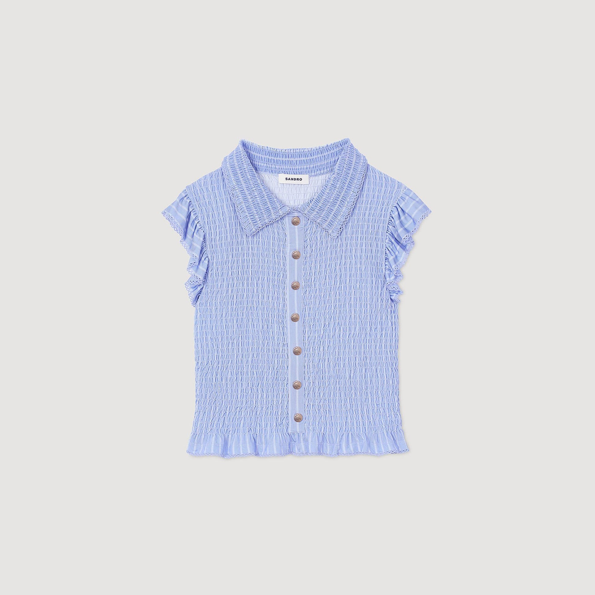 Sandro Striped smocked T-shirt Sky Blue