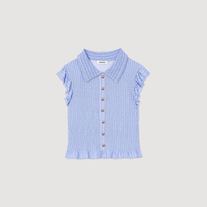 Sandro Striped smocked T-shirt Sky Blue