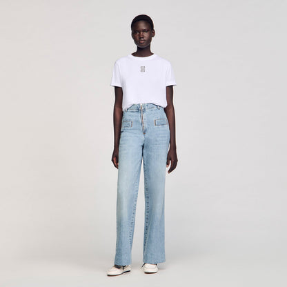 Sandro Cotton T-shirt with embroidery White