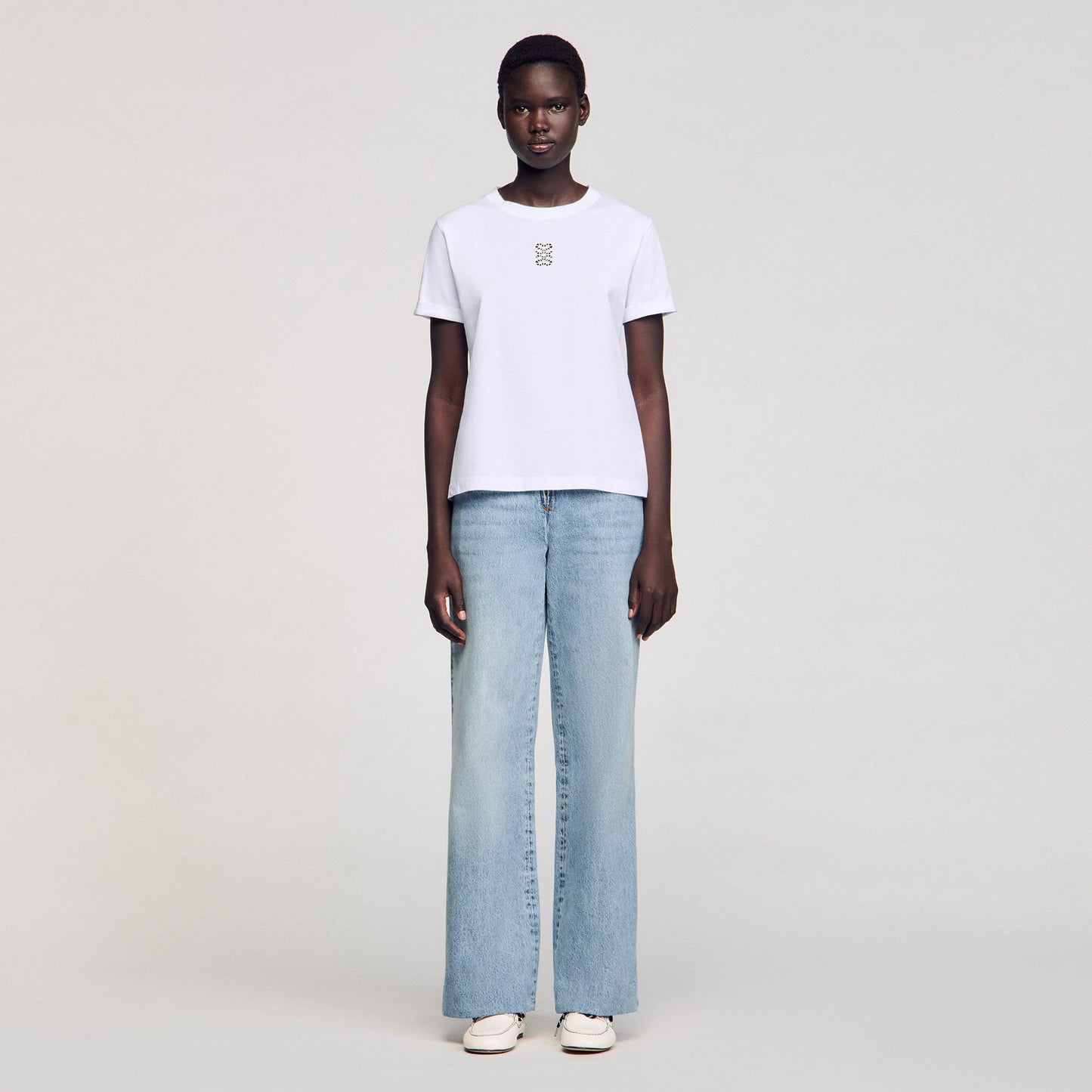 Sandro Cotton T-shirt with embroidery White