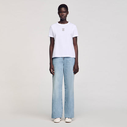 Sandro Cotton T-shirt with embroidery White