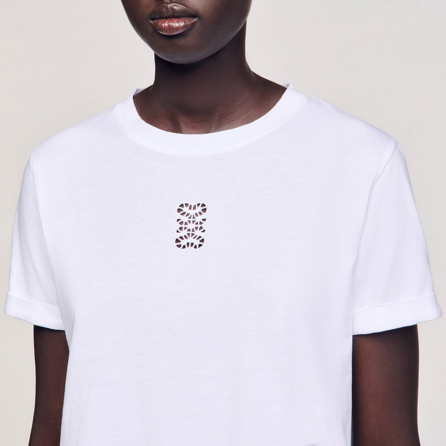 Sandro Cotton T-shirt with embroidery White
