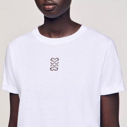 Sandro Cotton T-shirt with embroidery White