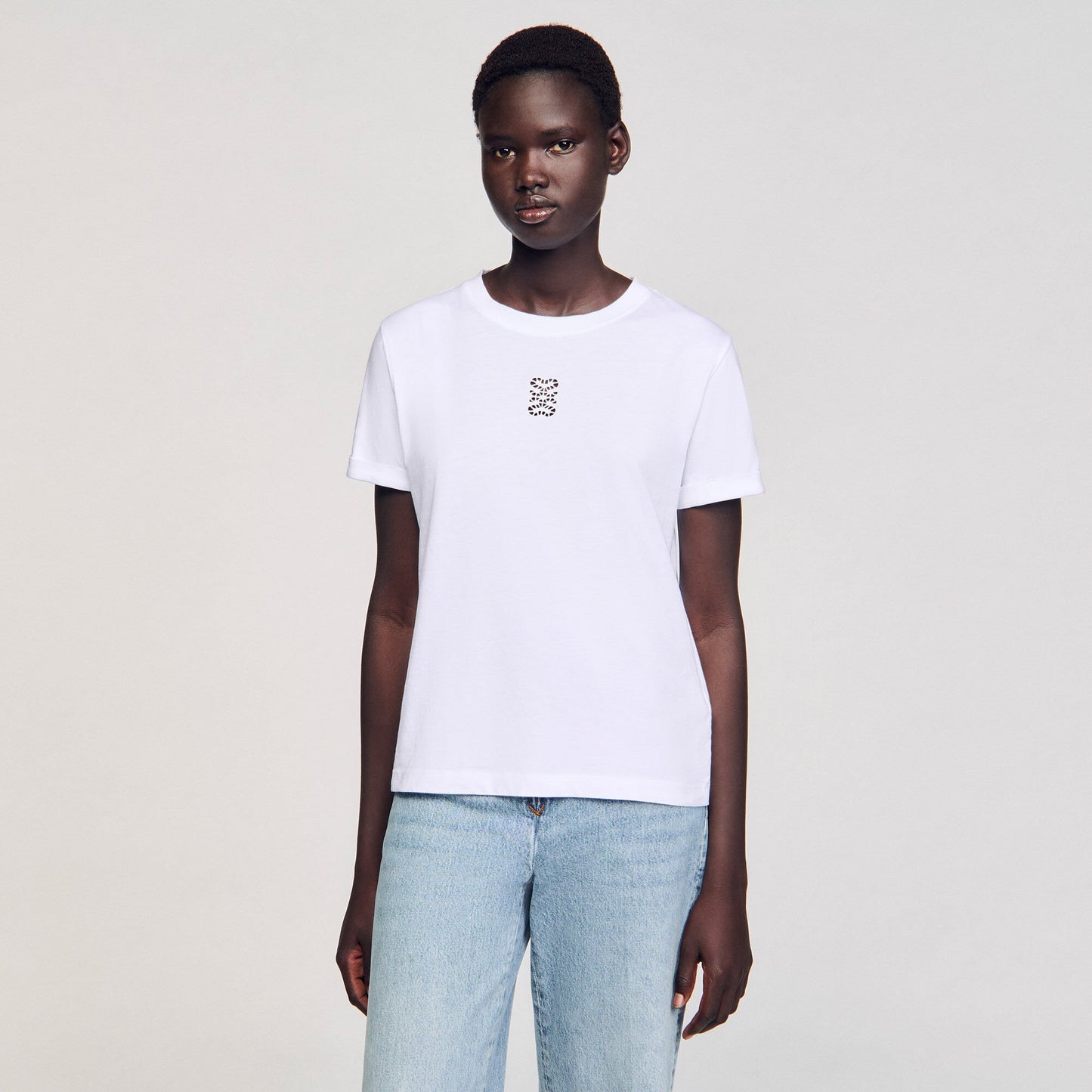 Sandro Cotton T-shirt with embroidery White