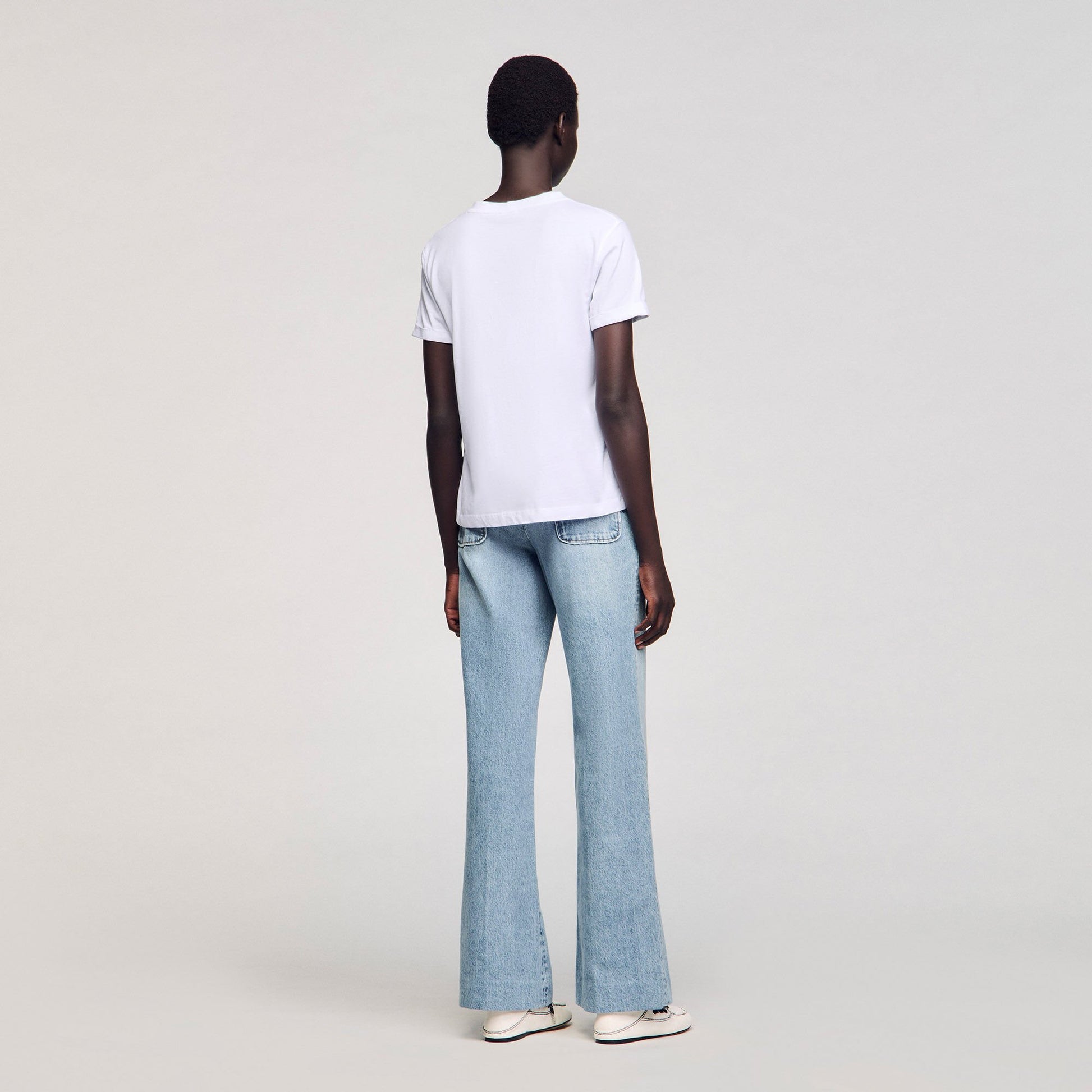 Sandro Cotton T-shirt with embroidery White