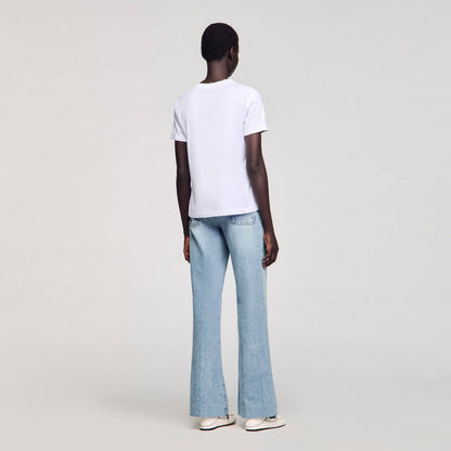 Sandro Cotton T-shirt with embroidery White
