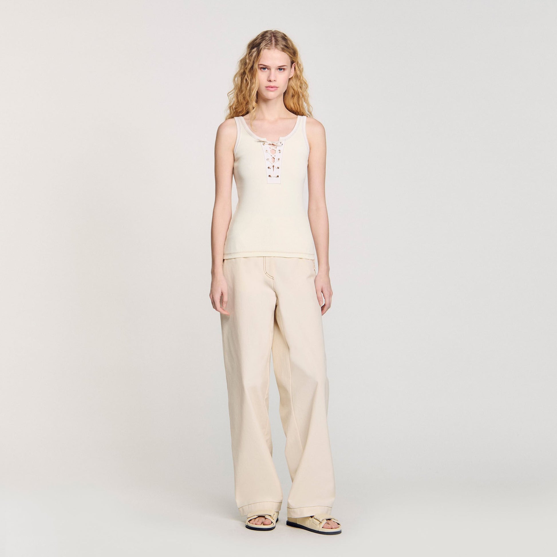 Sandro Lace-up vest top Ecru