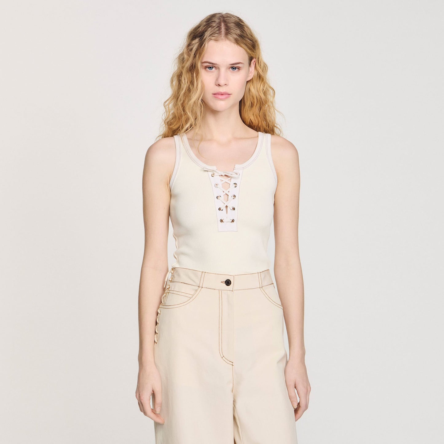 Sandro Lace-up vest top Ecru
