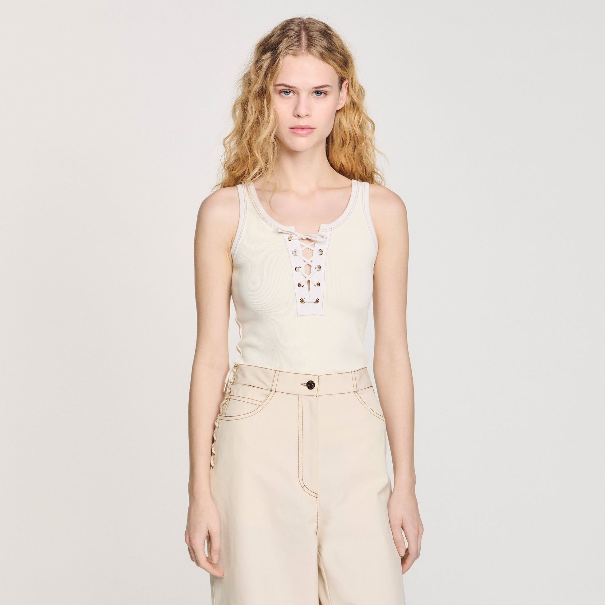 Sandro Lace-up vest top Ecru