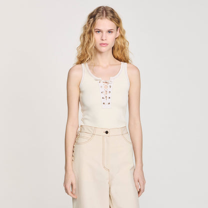 Sandro Lace-up vest top Ecru