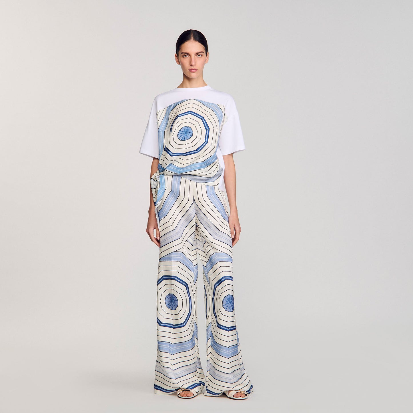Sandro Spiral print T-shirt Sky Blue