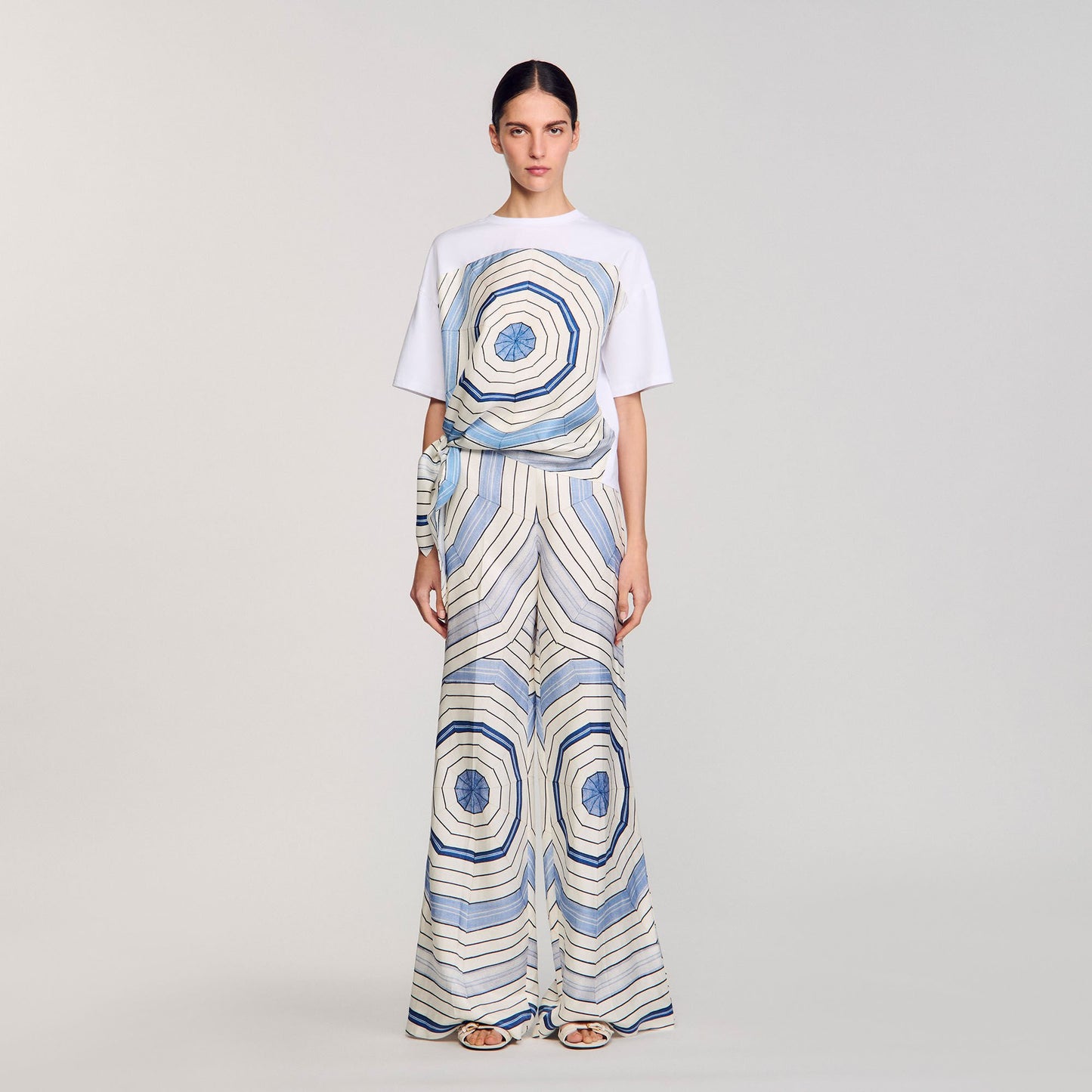 Sandro Spiral print T-shirt Sky Blue