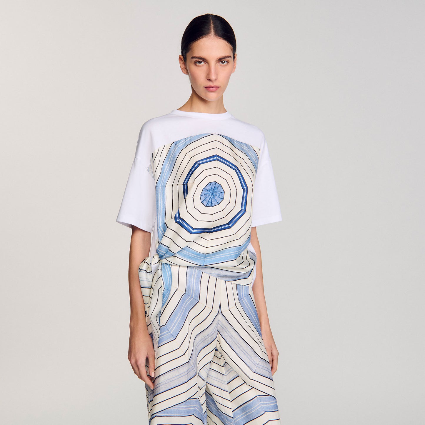 Sandro Spiral print T-shirt Sky Blue
