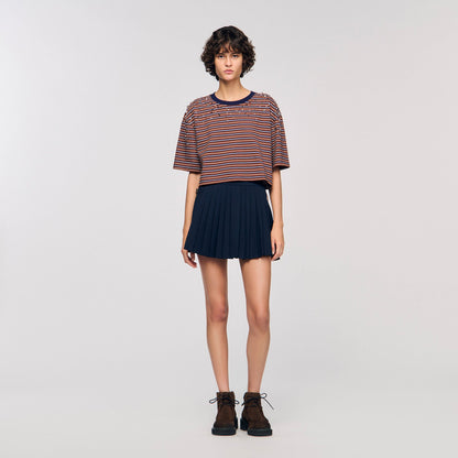 Sandro Striped rhinestone T-shirt Brown / Deep Blu