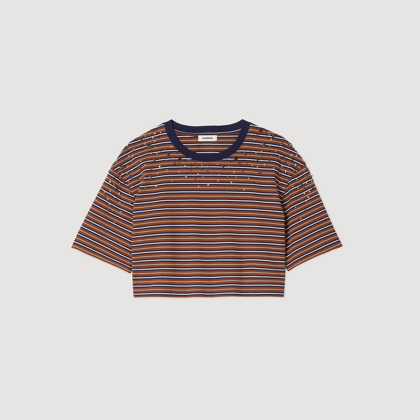 Sandro Striped rhinestone T-shirt Brown / Deep Blu