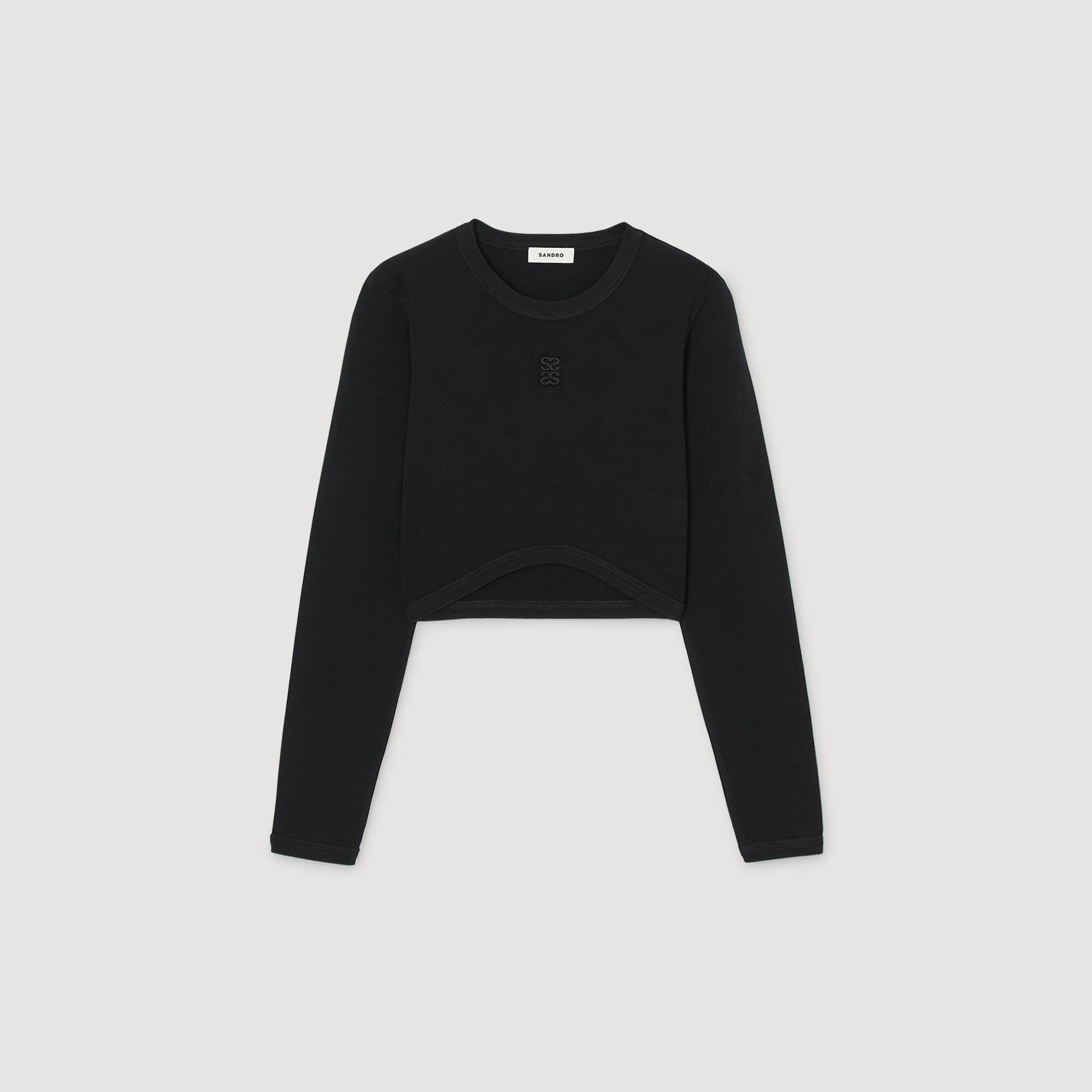 Sandro Cropped embroidered T-shirt Black