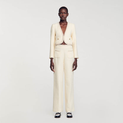 Sandro Cropped tweed jacket Ecru
